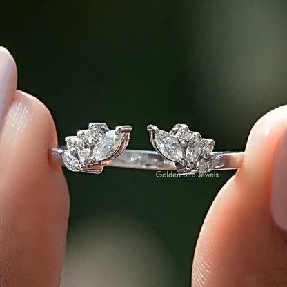 Front View of Marquise Cut Diamond Open Cuff Stacking Band
