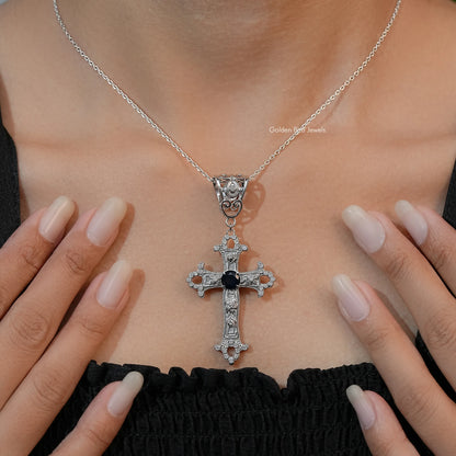 Round Cut Gemstone Criss Cross Pendant