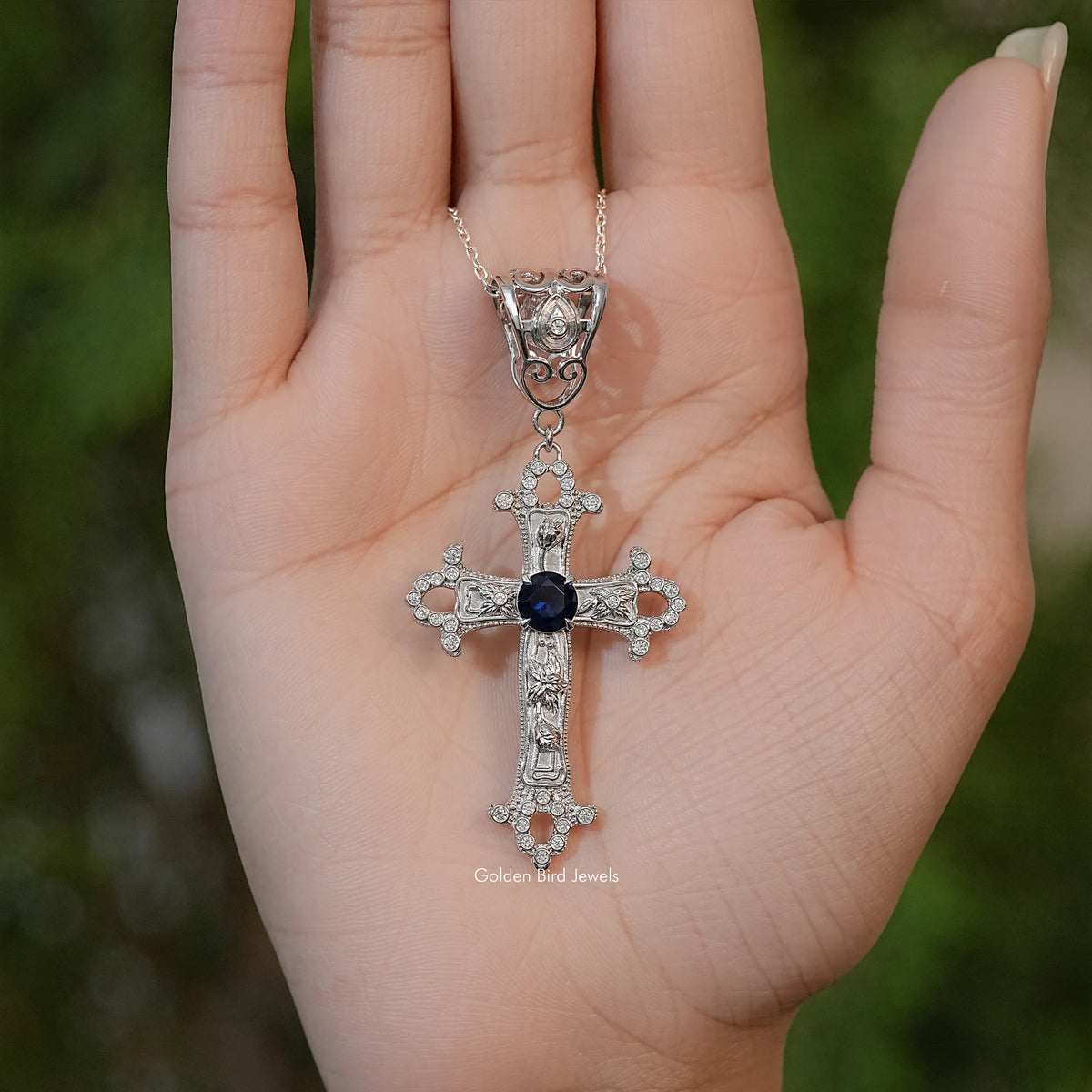 Round Cut Gemstone Criss Cross Pendant