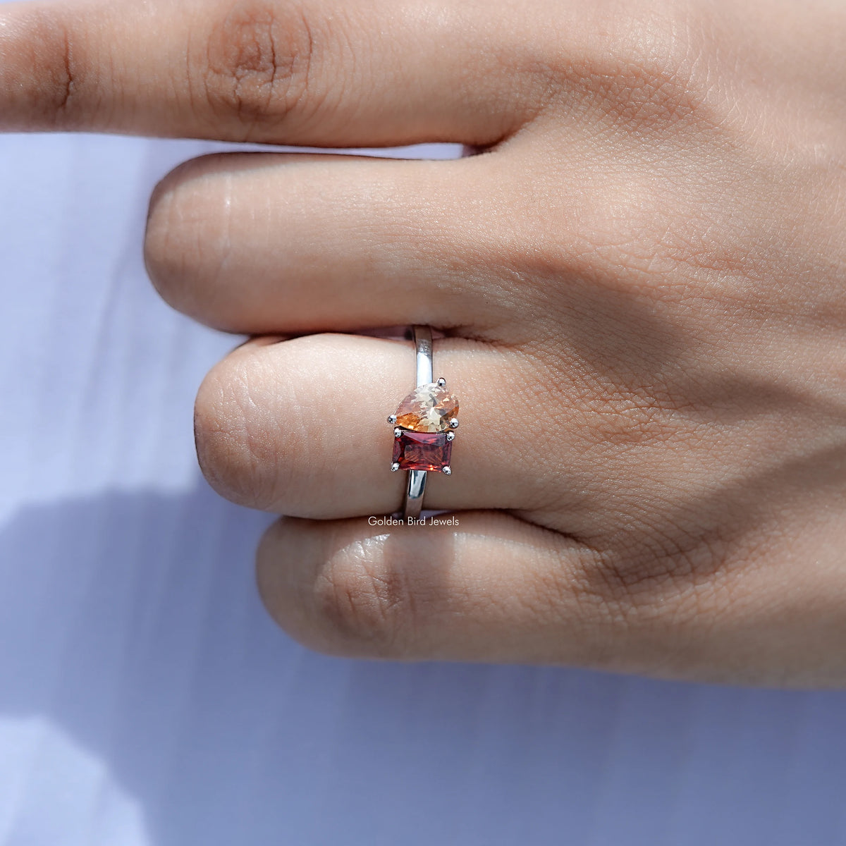Close view of Toi et Moi Gemstone Ring