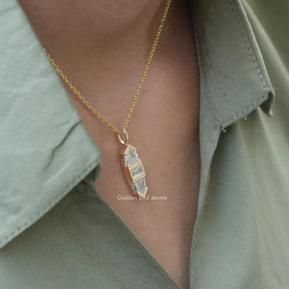 Detailed view of moissanite double shape pendant
