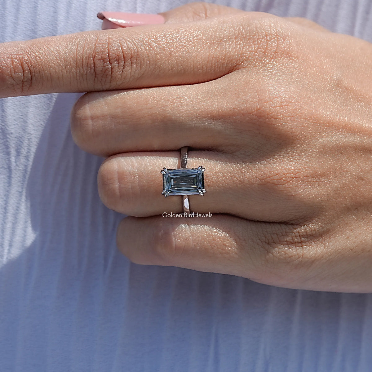 Close View Of Gray Criss Cut Moissanite Ring