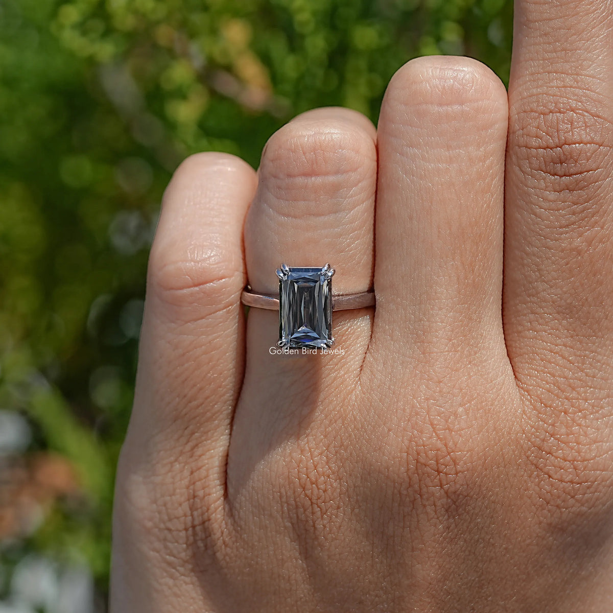 Top View Of Gray Criss Cut Moissanite Solitaire Ring