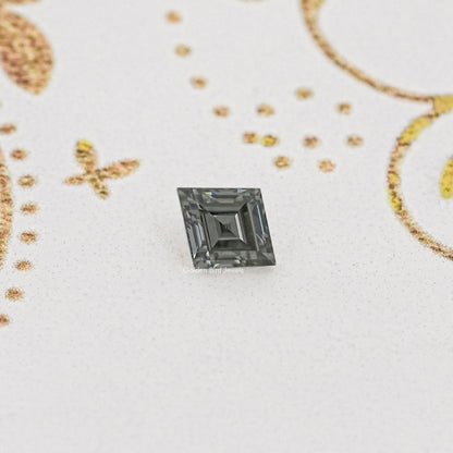 Gray moissanite step-faceted loose stone, front view.