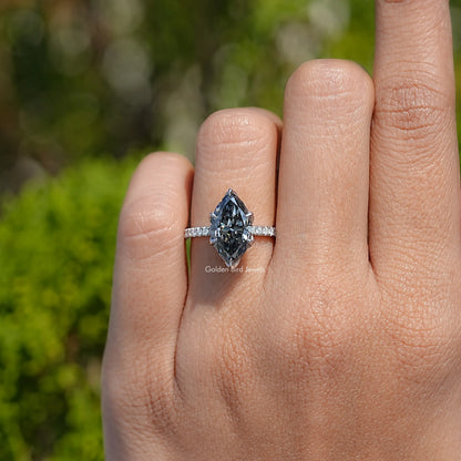 Top View Of Gray Marquise Moissanite Accent Stone Ring
