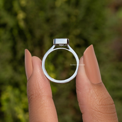 925 sterling silver solitaire ring with square bezel setting, shown from side