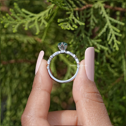 925 sterling silver ring with teal marquise center stone, shown from the back