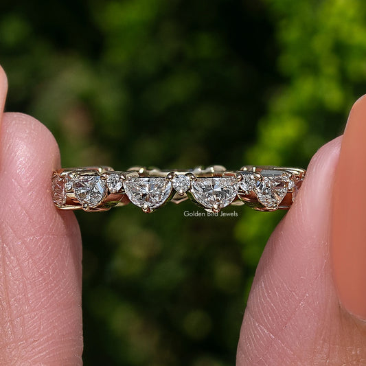 Diamond full eternity band ring detail, prong-set stones across the band