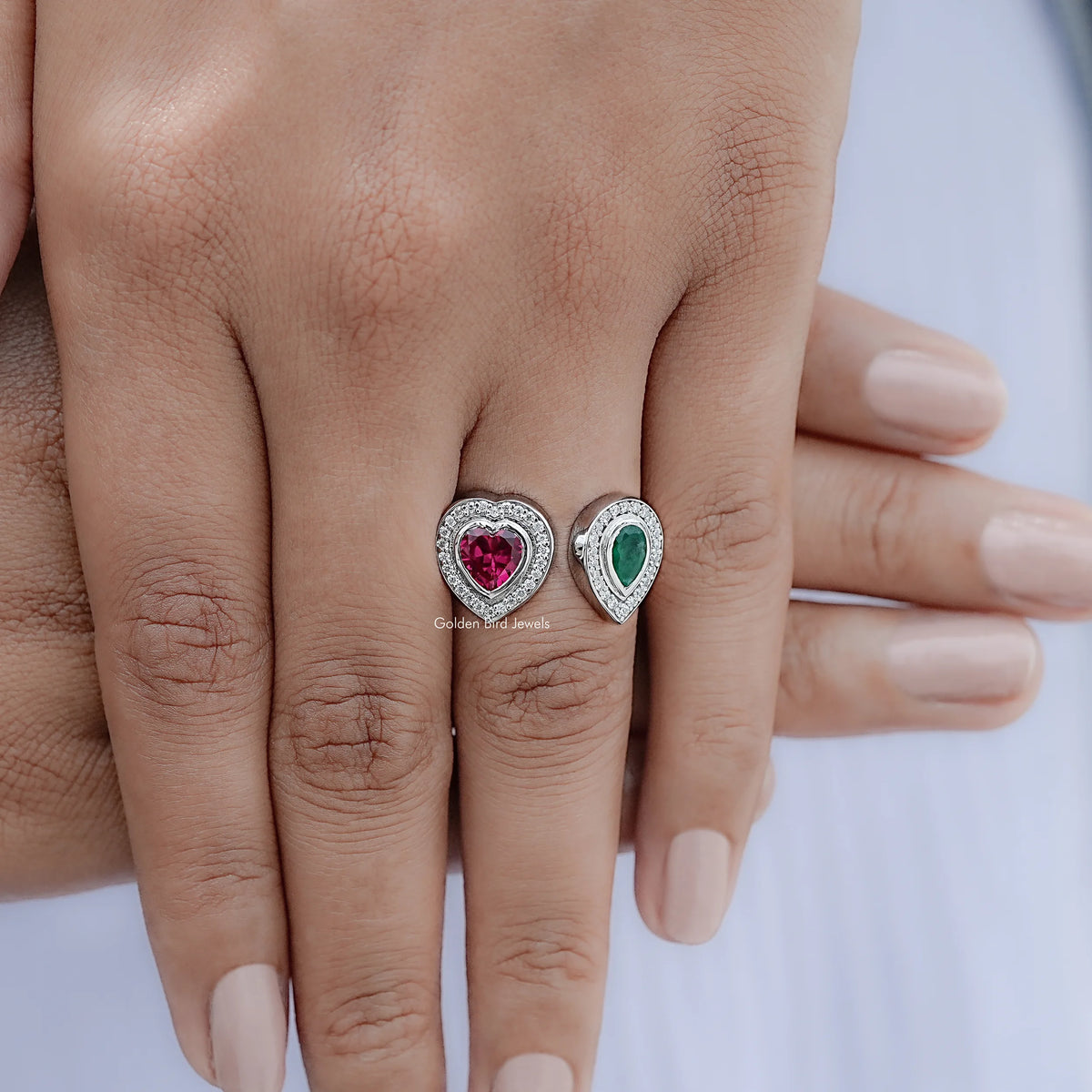 Close view of Pear And Heart Cut Moissanite Solitaire Ring
