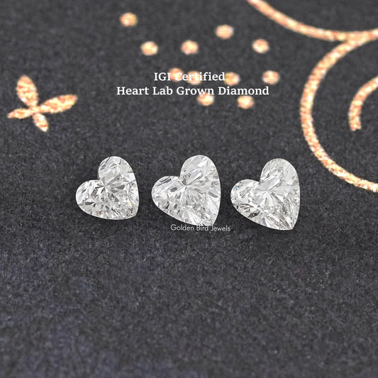 Loose heart cut lab-grown diamonds, three stones