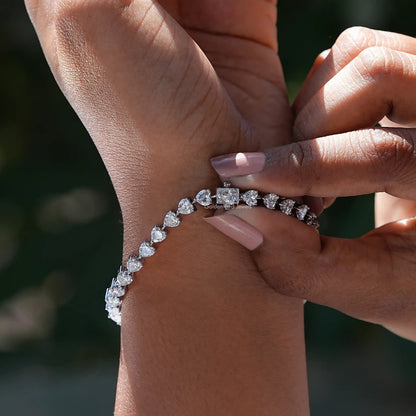 Back view of moissanite heart cut bracelet
