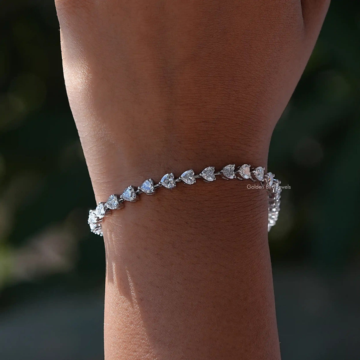 In front view of moissanite heart Shape Bracelet
