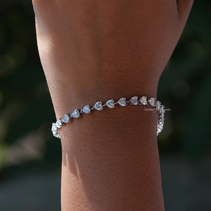 In front view of moissanite heart Shape Bracelet
