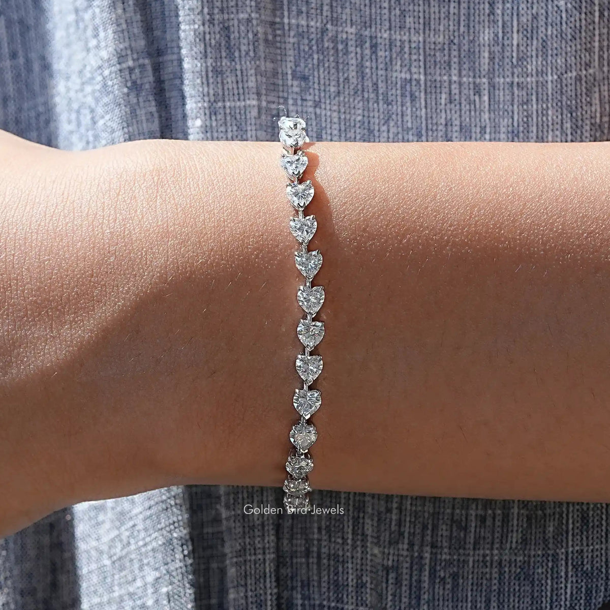 View of Heart cut moissanite tennis Bracelet