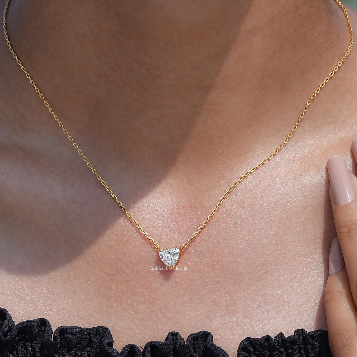 Detailed view of heart shape diamond pendant