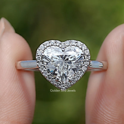 Front View of Heart Cut Lab Diamond Halo Engagement Ring