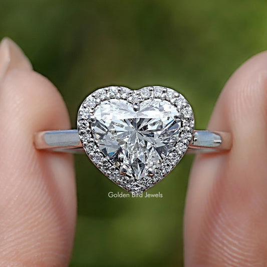 Front View of Heart Cut Lab Diamond Halo Engagement Ring