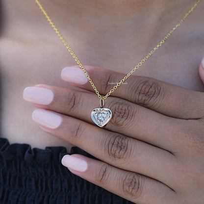 Detailed View of Bezel Set Heart Shaped Diamond Solitaire Pendant