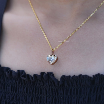 In Neck View of Heart Shaped Lab Diamond Solitaire Pendant