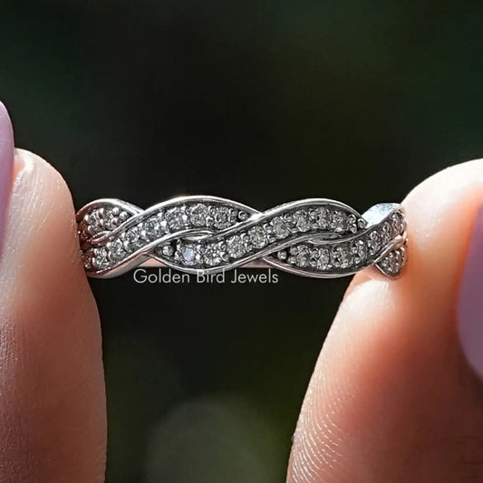 Round moissanite twisted eternity band ring
