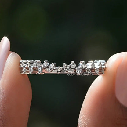 Silver-tone zigzag eternity band with round-cut sparkling stones
