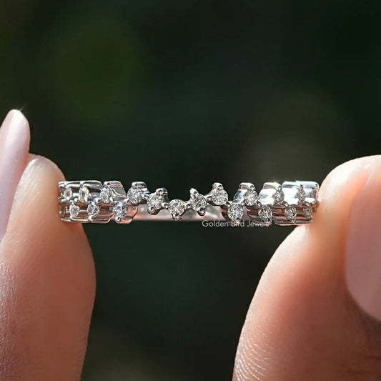 Silver-tone zigzag eternity band with round-cut sparkling stones