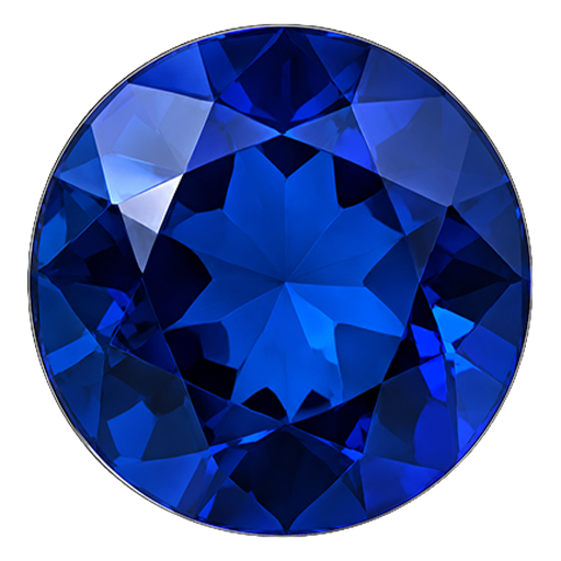 Round blue gemstone with faceted prismatic cut close-up