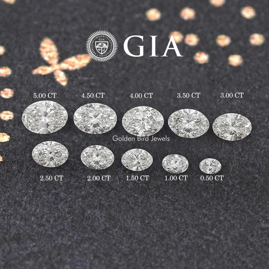 GIA certified oval lab diamonds with carat weights shown in a row