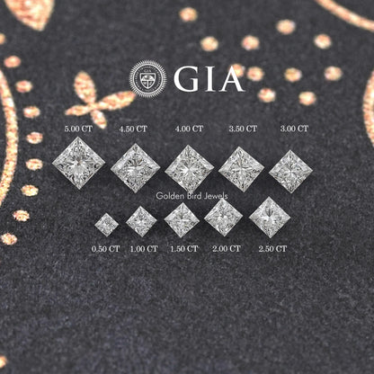 GIA-labeled princess cut lab diamond set with carat weights 0.50–5.00 CT