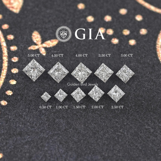 GIA-labeled princess cut lab diamond set with carat weights 0.50–5.00 CT