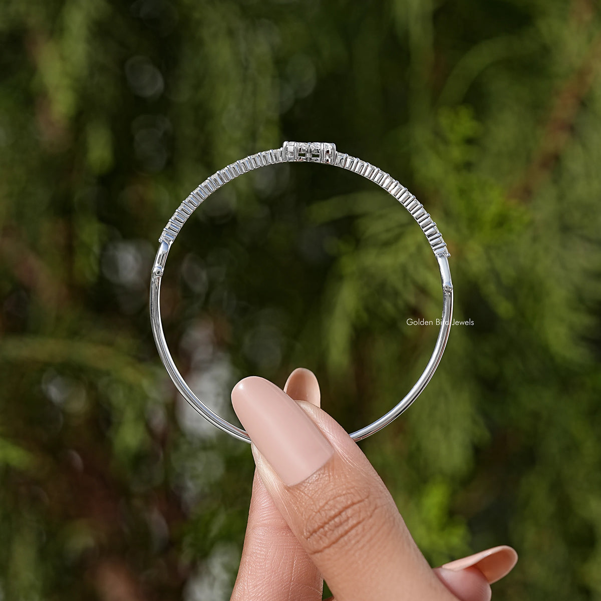 Pear cut lab diamond bangle bracelet with pavé-set top section