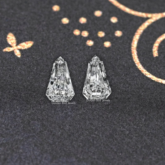 Arrow-cut lab-grown diamond pair, clear faceted kite/arrow shapes
