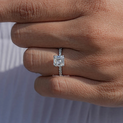Close View Of Lab Diamond Asscher Accent Ring
