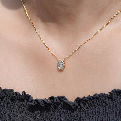 neck View of Oval Cut Lab Diamond Bezel Set Solitaire Pendant