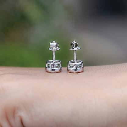 Back View of Round Cut Diamond Bezel Set Earrings in screw back