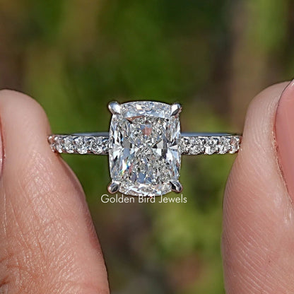 Front View of Lab Diamond Cushion Hidden Halo Engagement Ring
