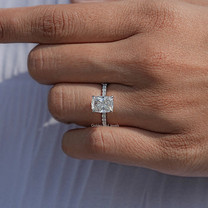 Close View Of Lab Diamond Cushion Hidden Halo Engagement Ring
