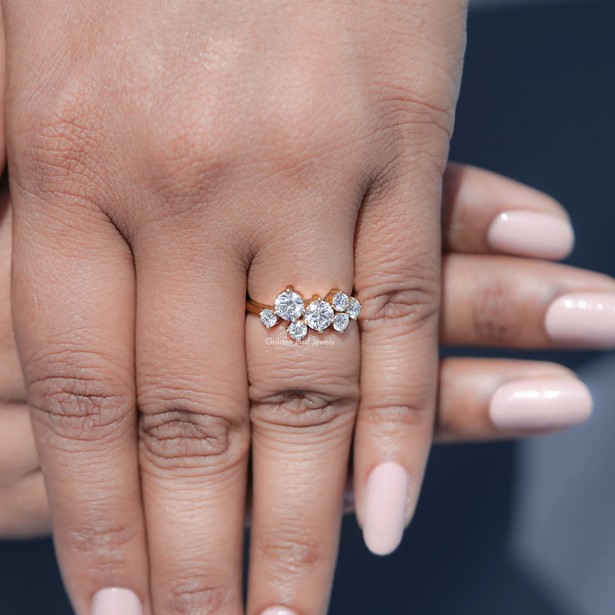 View of Round Shaped Solitaire Moissanite Ring in prongs setting