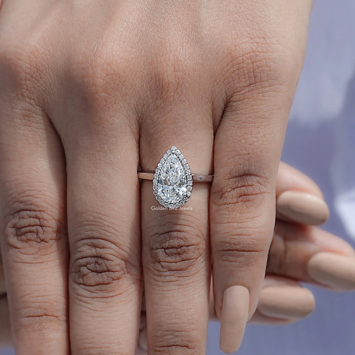 Detailed View Of Lab Diamond Halo Engagement Ring