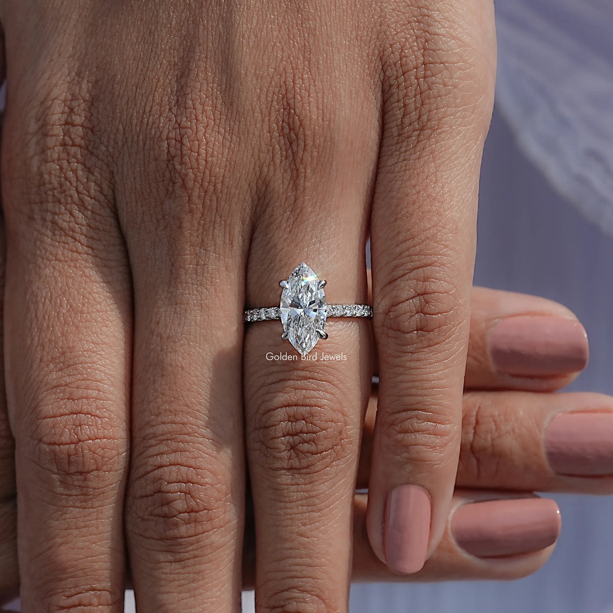 Detailed View Of Lab Diamond Marquise Accent Ring
