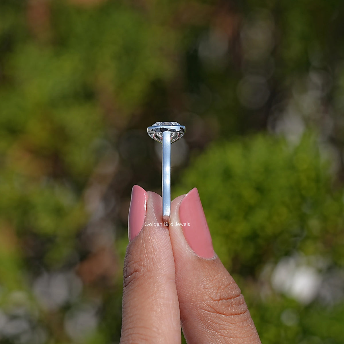 Side View Of Old Mine Cushion Lab Diamond Ring	