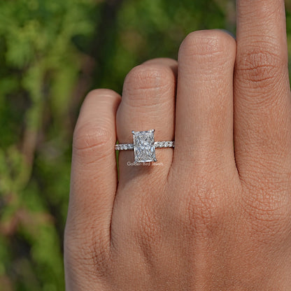 Top View Of Radiant Cut Lab Diamond Accent Ring
