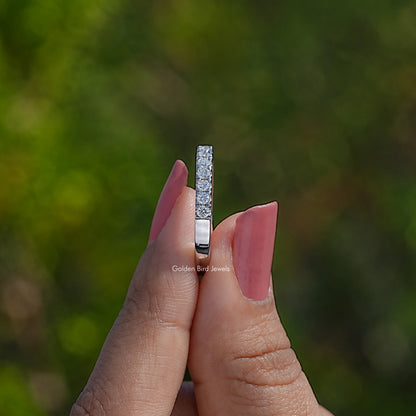 Side View Of Lab Diamond Round Five Stone Halo Band