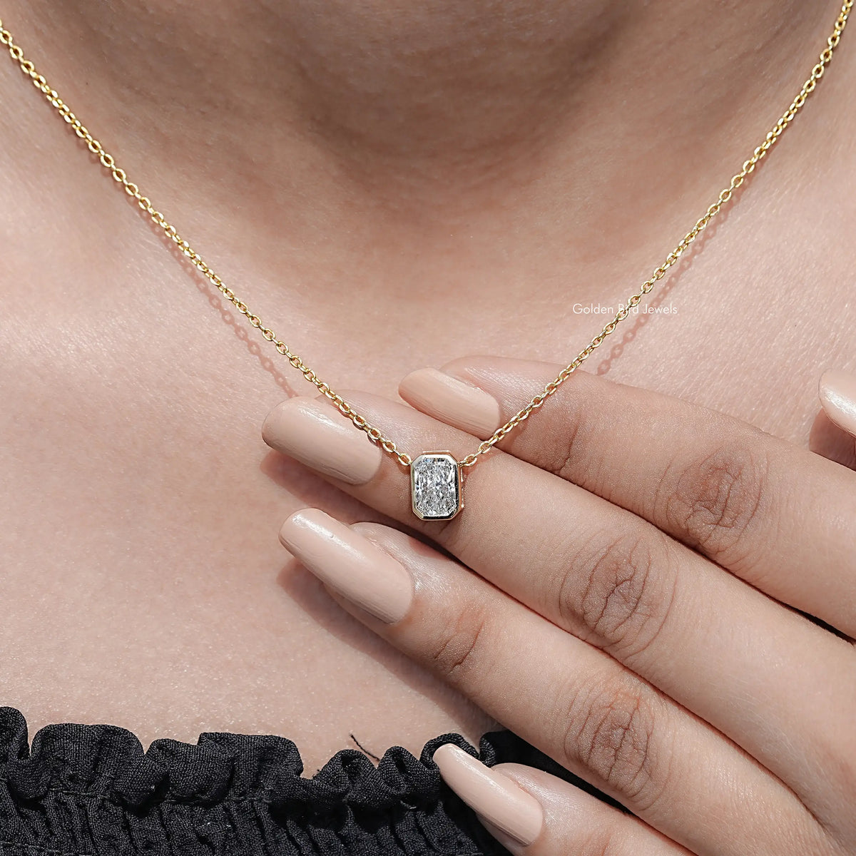 Radiant  Cut Lab Diamond Bezel Set Solitaire Pendant
