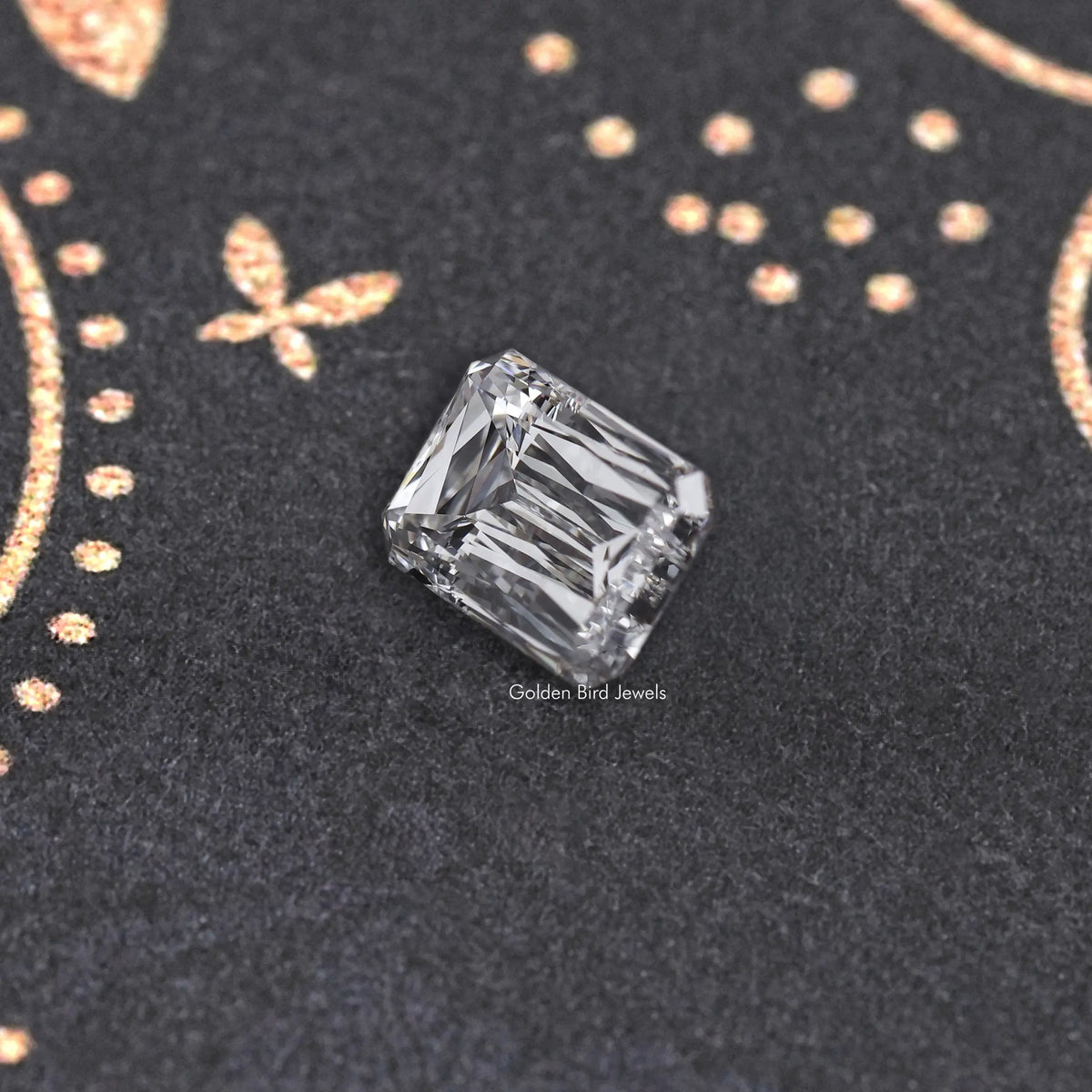 Square emerald-cut lab-grown diamond, angled view showing bright internal facets