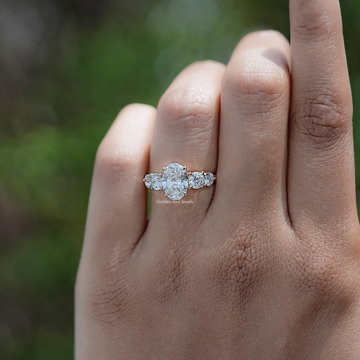Front view of Oval Cut Lab Grown Diamond Five Stone Ring