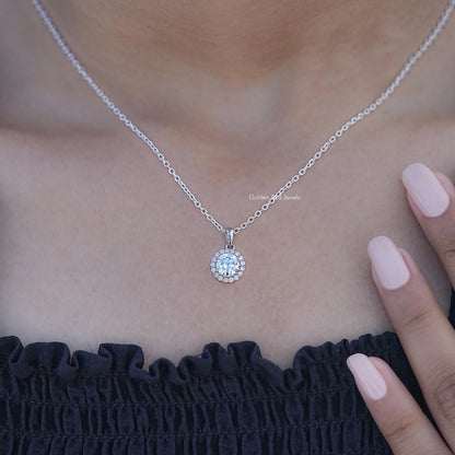 Detailed View of Halo Pendant with Old European Round Lab Diamond