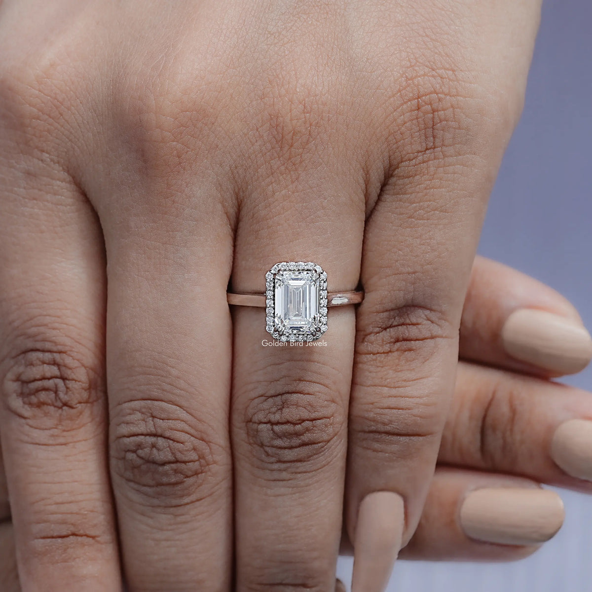 Detailed View Of Lab Diamond Halo Engagement Ring