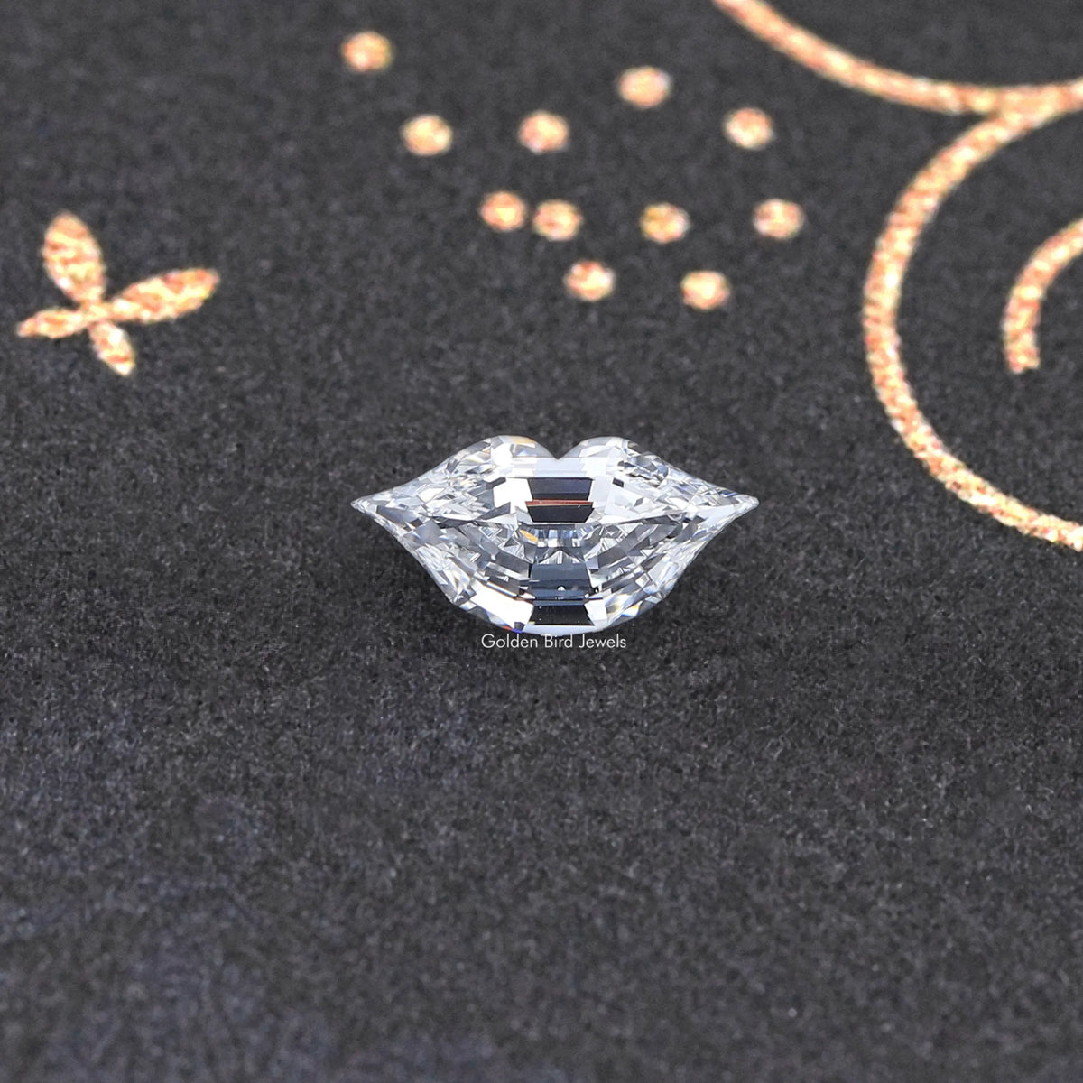 Marquise-cut lab-grown diamond top view on textured surface