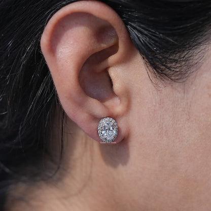 Ear's View of Oval Cut Cluster Diamond Earrings In White Gold